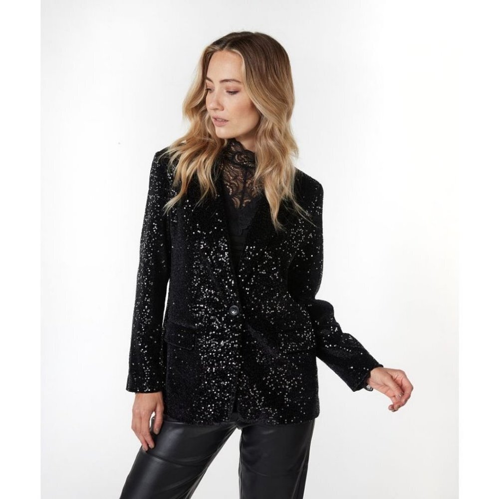 NWT ESQUALO Black Velvet Sequin Blazer